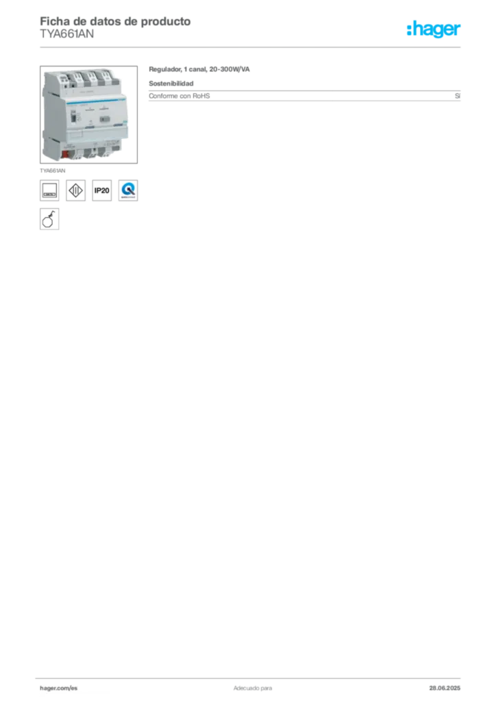 Imagen Hager Ficha de datos de producto TYA661AN | Hager España