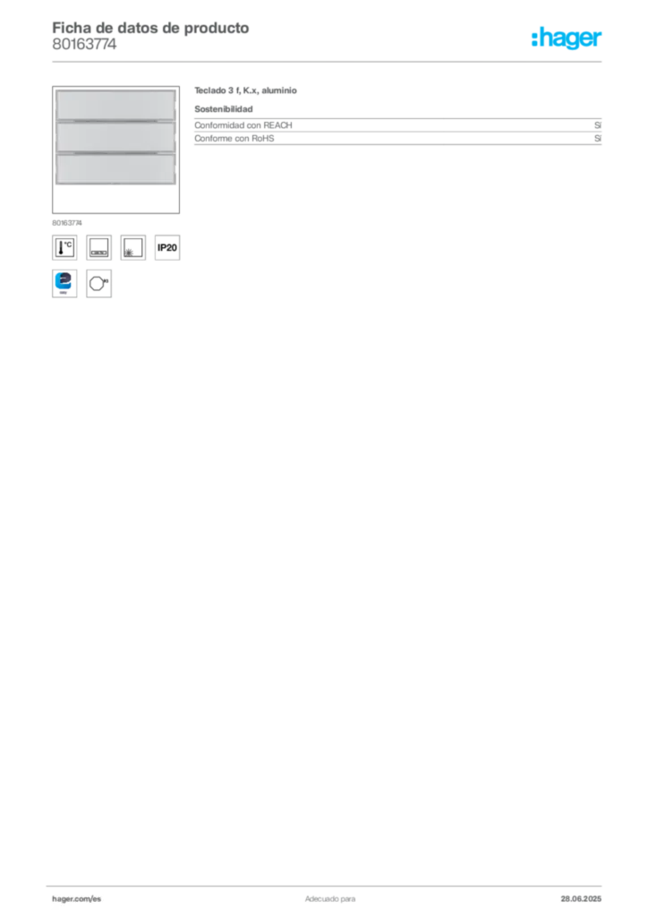 Imagen Hager Ficha de datos de producto 80163774 | Hager España