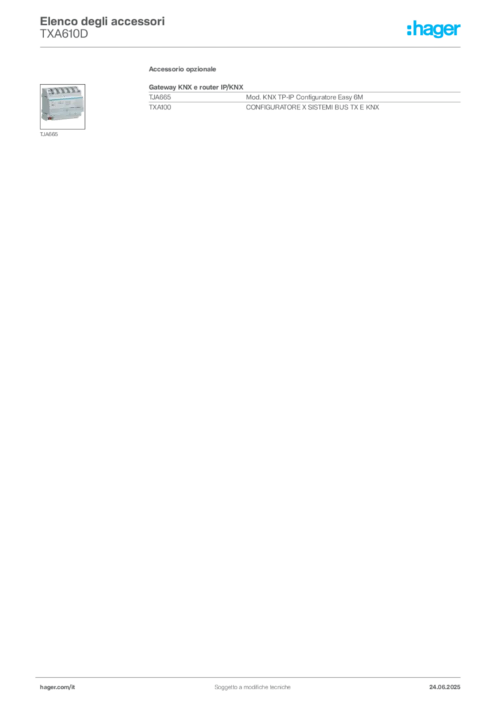 Immagine Hager Scheda tecnica del prodotto TXA610D | Hager Italia