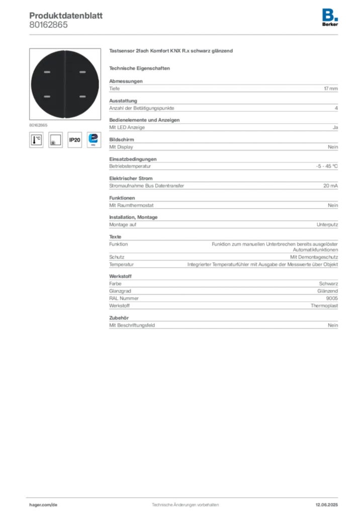 Berker Produktdatenblatt 80162865