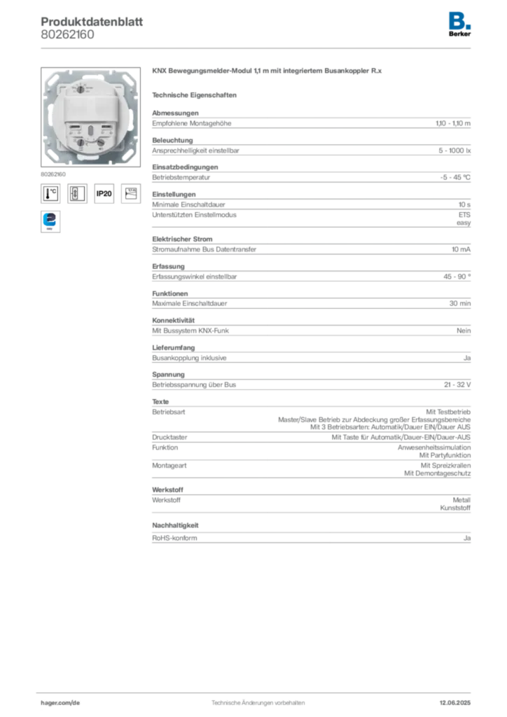 Berker Produktdatenblatt 80262160