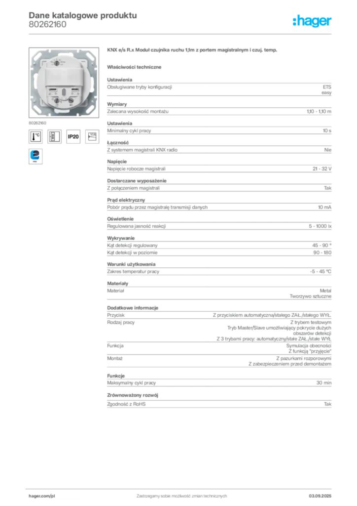 Zdjęcie Hager Dane katalogowe produktu 80262160 | Hager Polska
