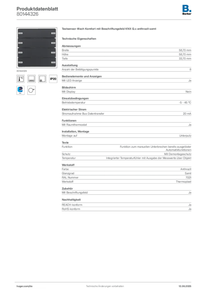 Berker Produktdatenblatt 80144326