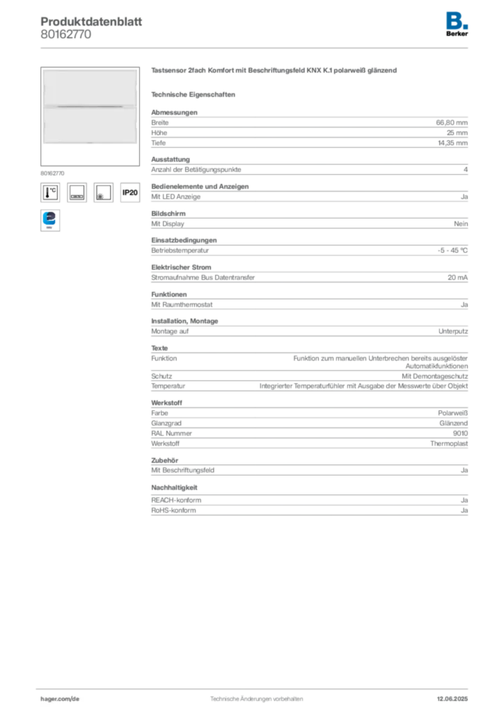 Berker Produktdatenblatt 80162770