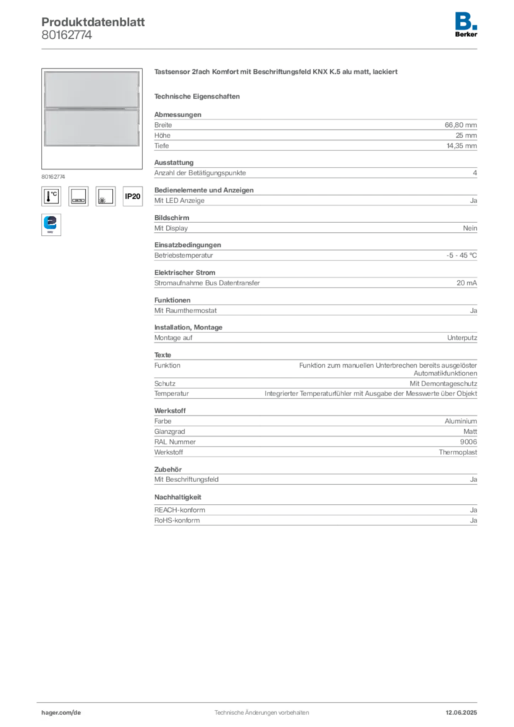 Berker Produktdatenblatt 80162774