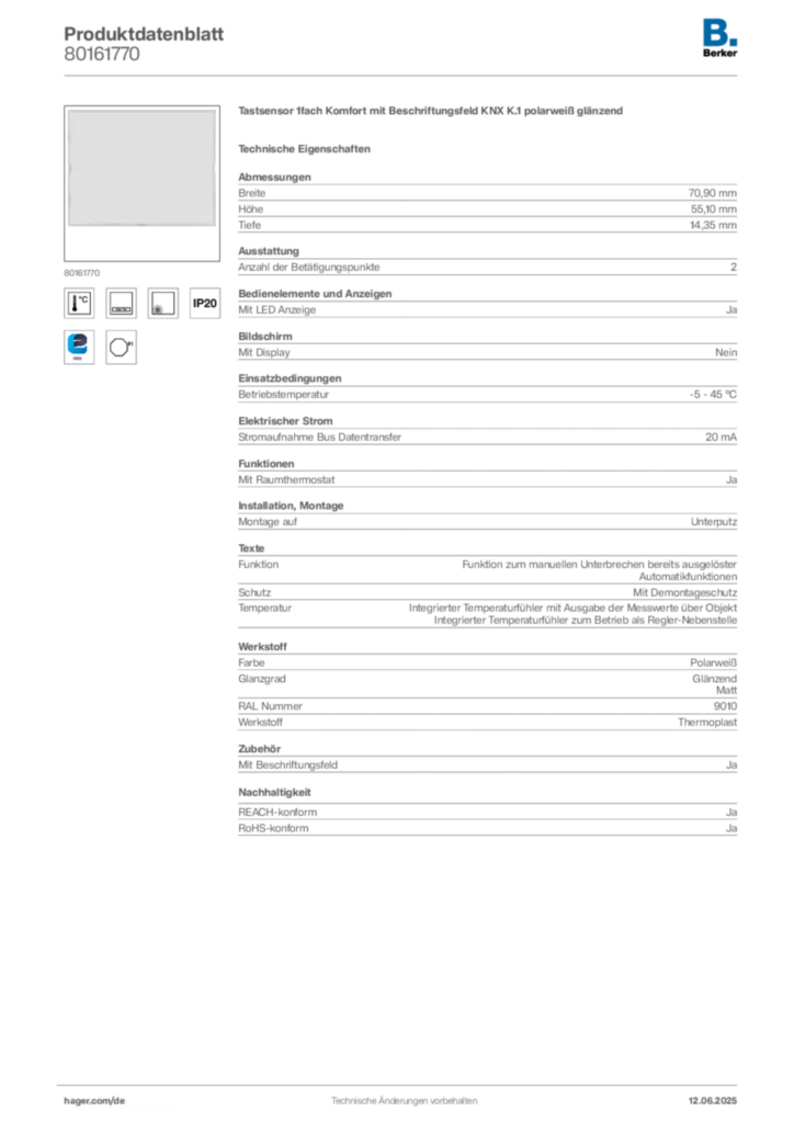 Berker Produktdatenblatt 80161770