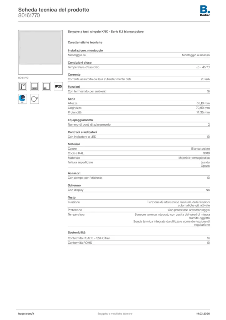 Immagine Berker Scheda tecnica del prodotto 80161770 | Hager Italia