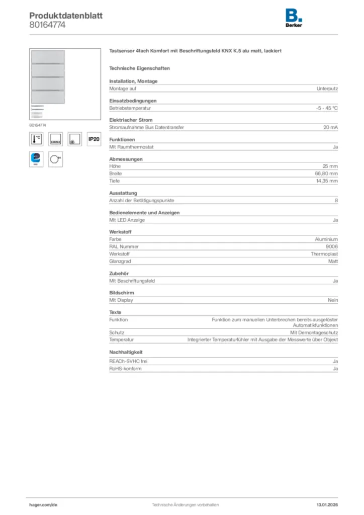 Berker Produktdatenblatt 80164774