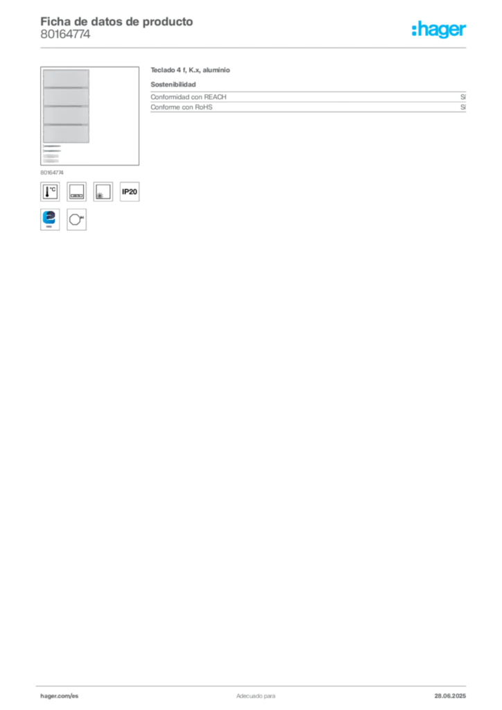 Imagen Hager Ficha de datos de producto 80164774 | Hager España