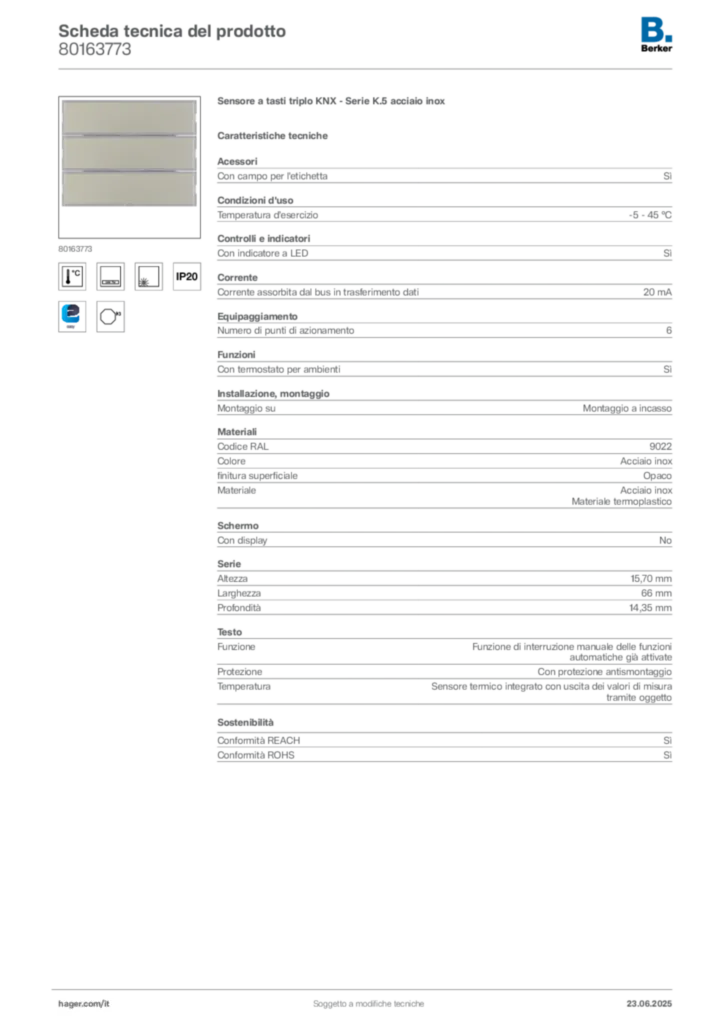 Immagine Berker Scheda tecnica del prodotto 80163773 | Hager Italia