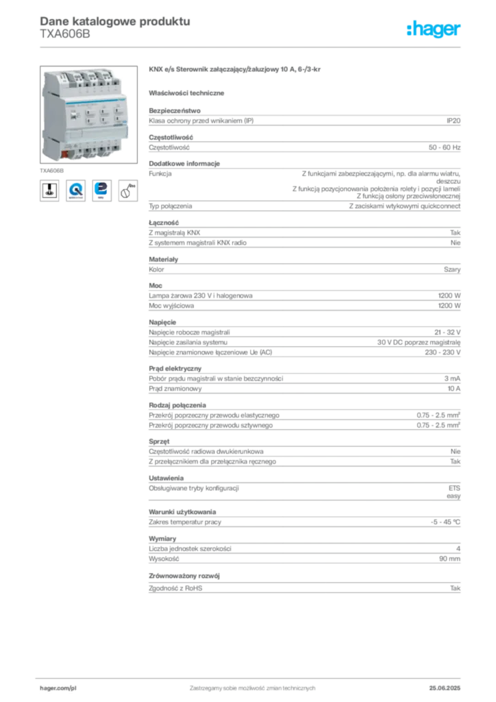 Zdjęcie Hager Dane katalogowe produktu TXA606B | Hager Polska