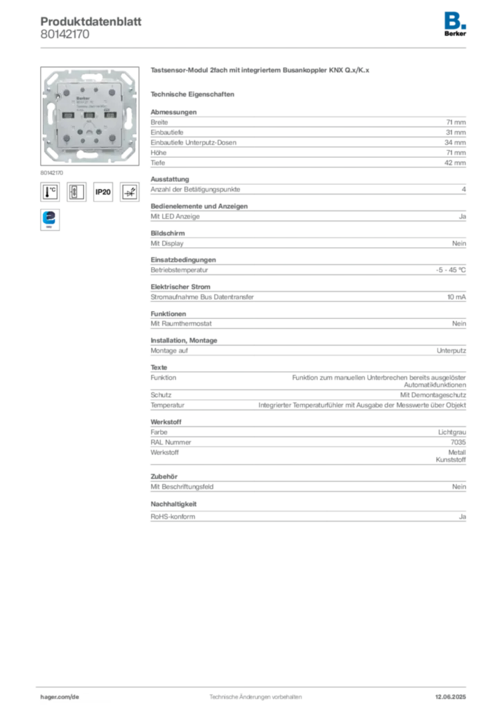 Berker Produktdatenblatt 80142170