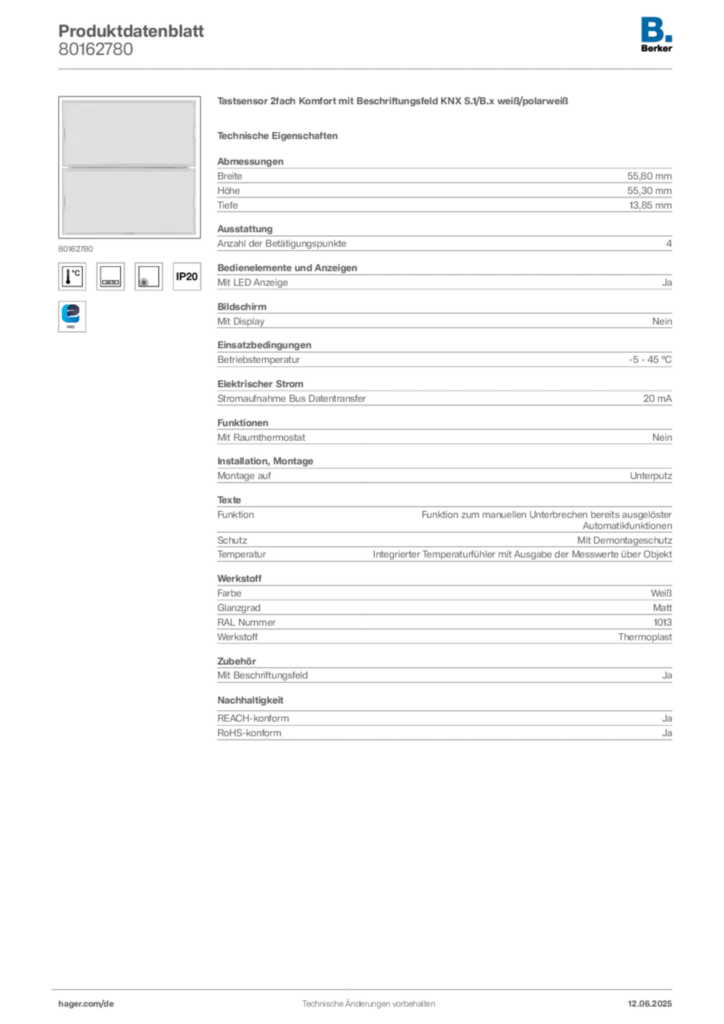 Berker Produktdatenblatt 80162780