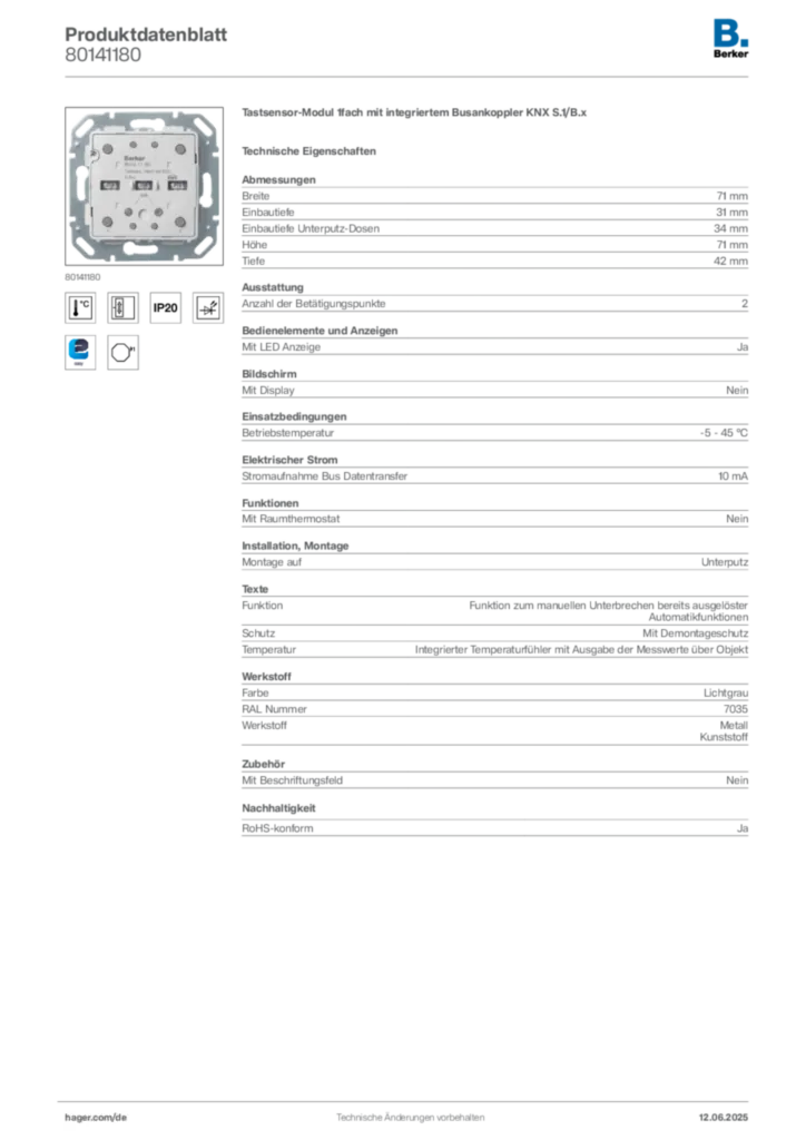 Berker Produktdatenblatt 80141180
