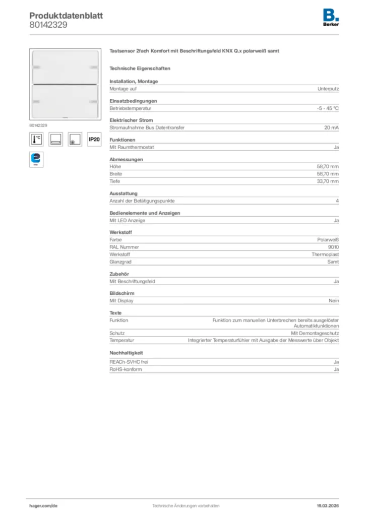 Bild Berker Produktdatenblatt 80142329 | Hager Deutschland