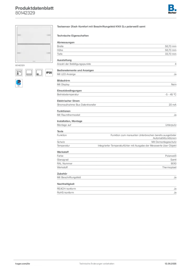 Berker Produktdatenblatt 80142329