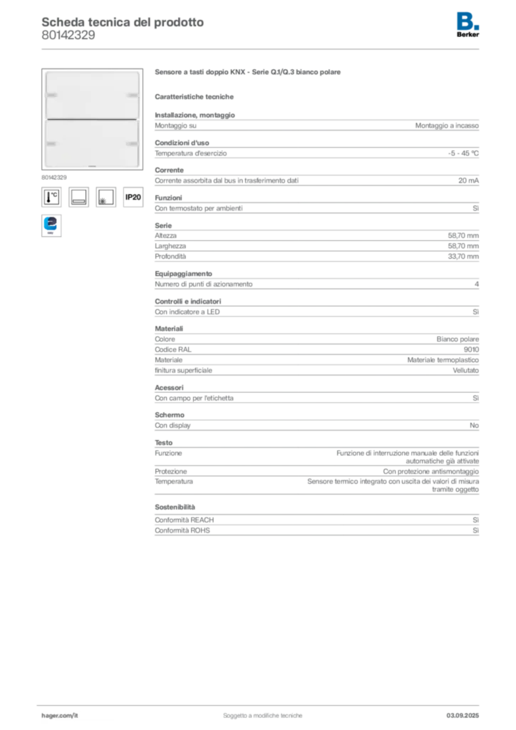 Immagine Berker Scheda tecnica del prodotto 80142329 | Hager Italia