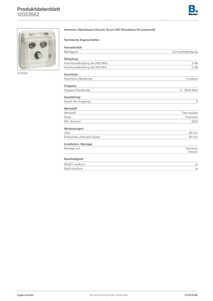 Bild Berker Produktdatenblatt 12033562 | Hager Deutschland