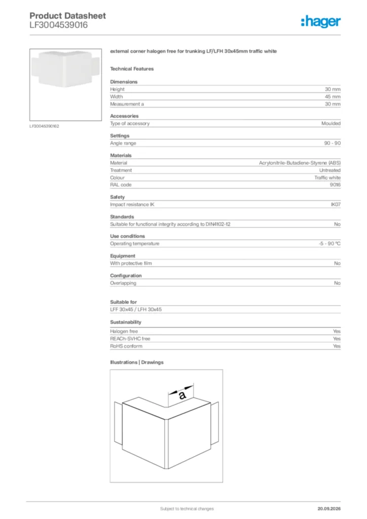 Image Hager Product data sheet LF3004539016  | Hager Africa