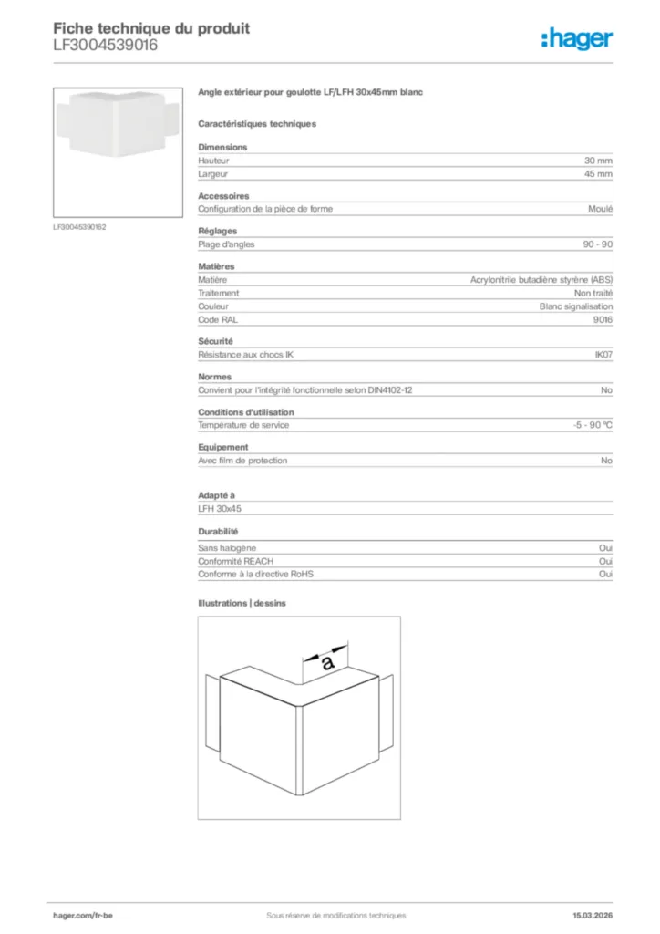 Image Hager Fiche technique du produit LF3004539016 | Hager Belgique