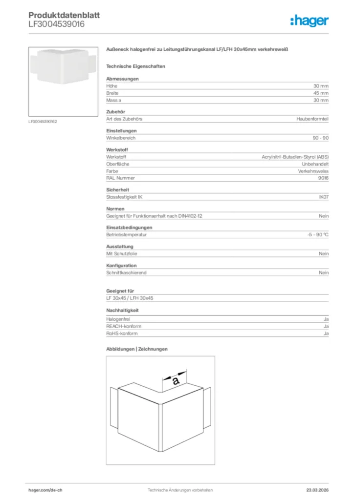 Bild Hager Produktdatenblatt LF3004539016 | Hager Schweiz