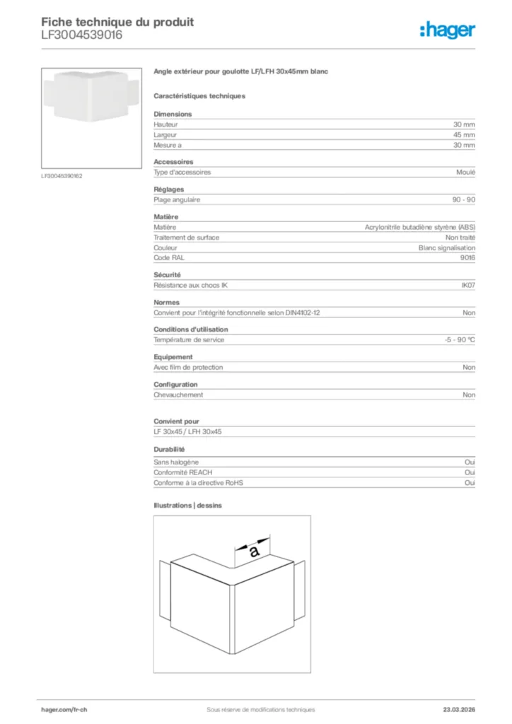 Image Hager Fiche technique du produit LF3004539016 | Hager Suisse