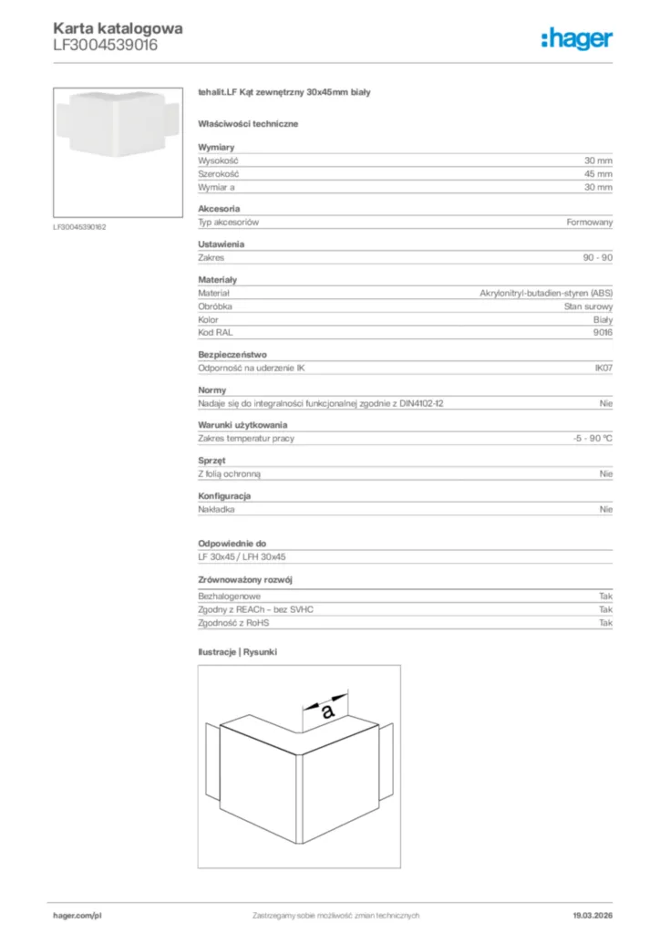 Zdjęcie Hager Karta katalogowa LF3004539016 | Hager Polska