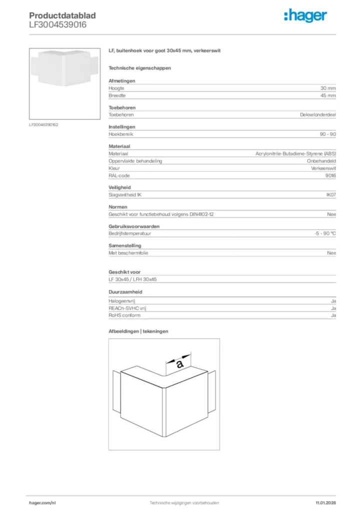Afbeelding Hager Productdatablad LF3004539016 | Hager Nederland