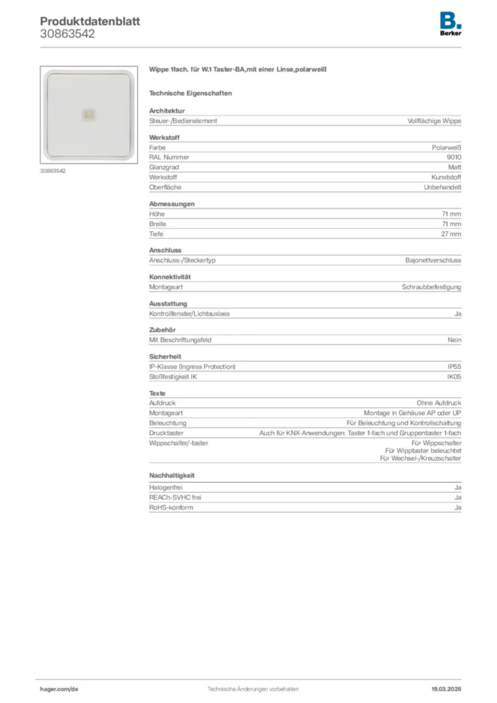Bild Berker Produktdatenblatt 30863542 | Hager Deutschland