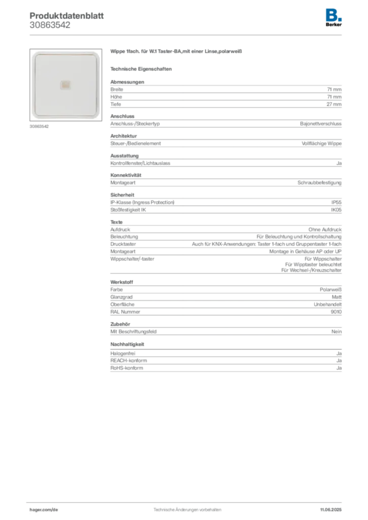 Bild Berker Produktdatenblatt 30863542 | Hager Deutschland