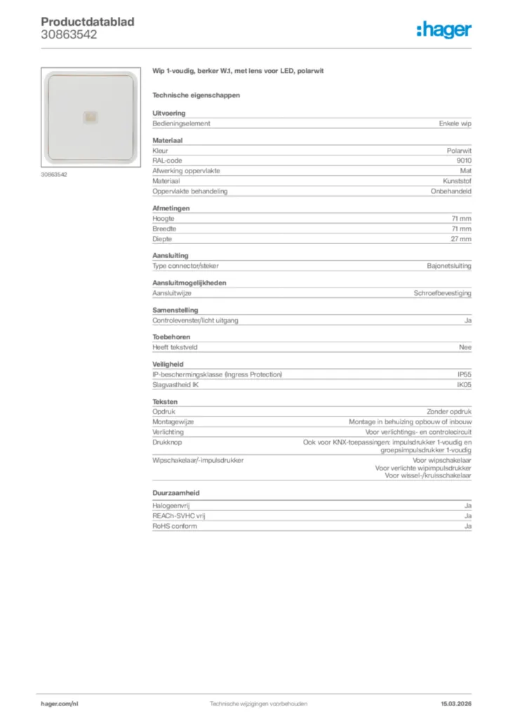 Afbeelding Hager Productdatablad 30863542 | Hager Nederland