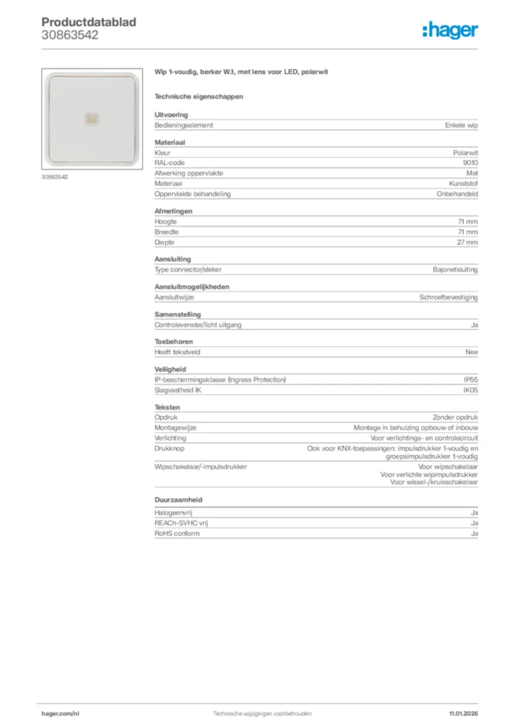 Afbeelding Hager Productdatablad 30863542 | Hager Nederland