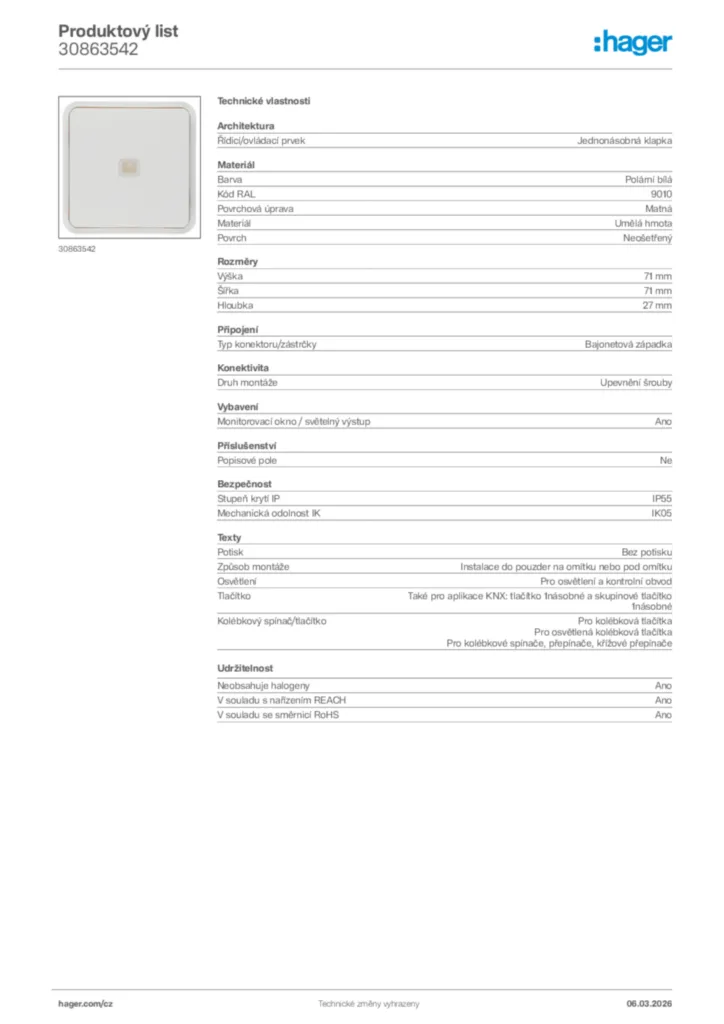 Obrázek Hager Product data sheet 30863542 | Hager