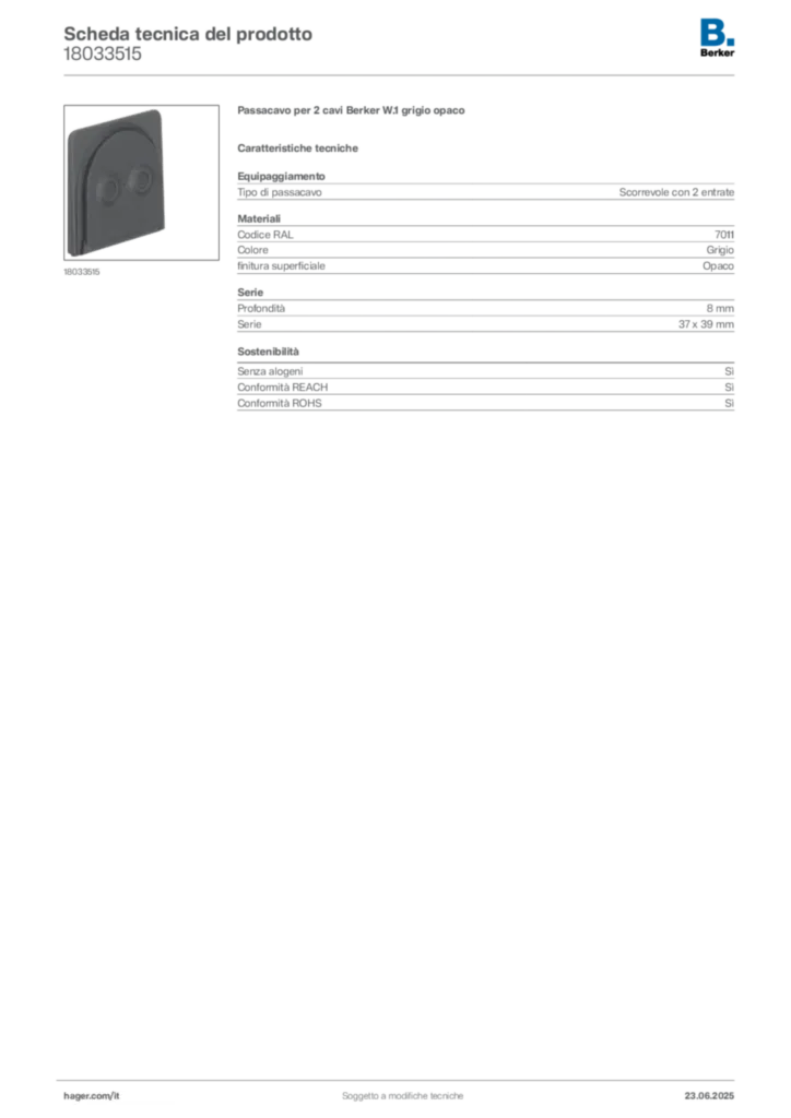 Immagine Berker Scheda tecnica del prodotto 18033515 | Hager Italia