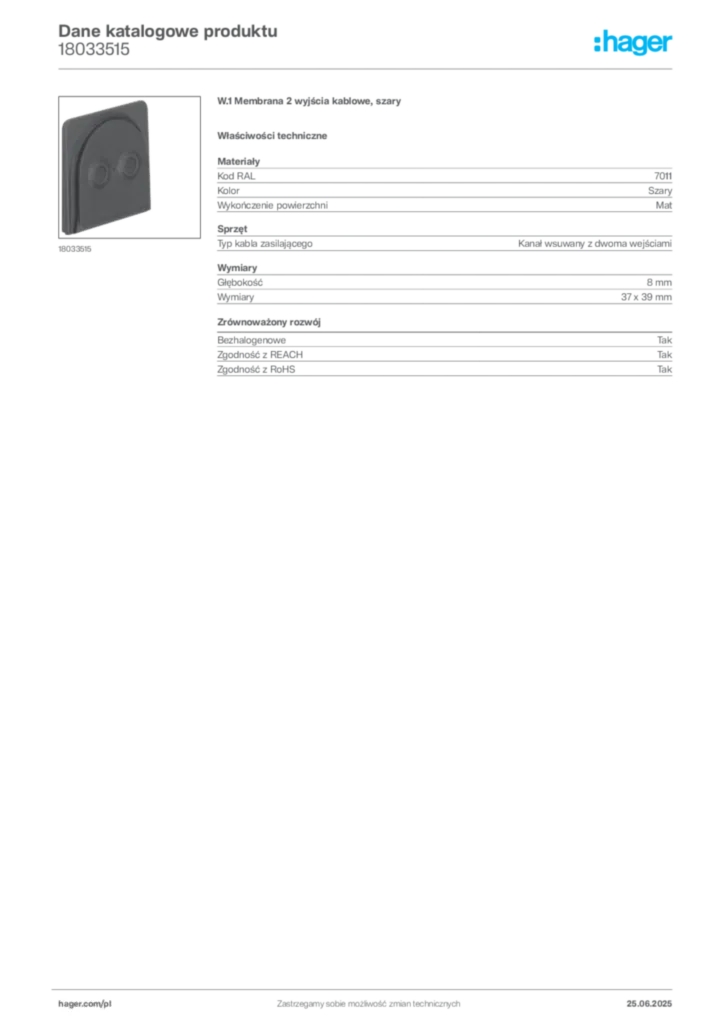 Zdjęcie Hager Dane katalogowe produktu 18033515 | Hager Polska