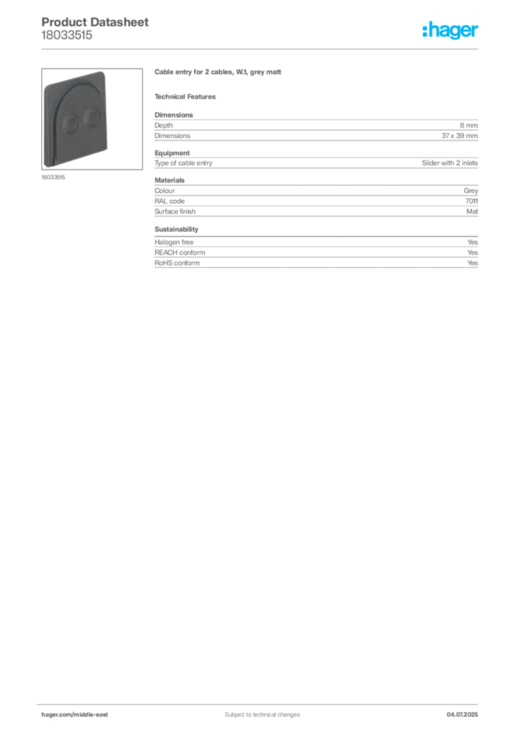 Image Hager Product data sheet 18033515  | Hager