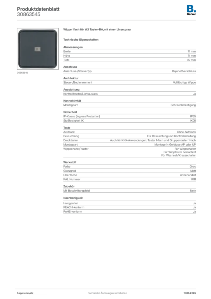 Bild Berker Produktdatenblatt 30863545 | Hager Deutschland