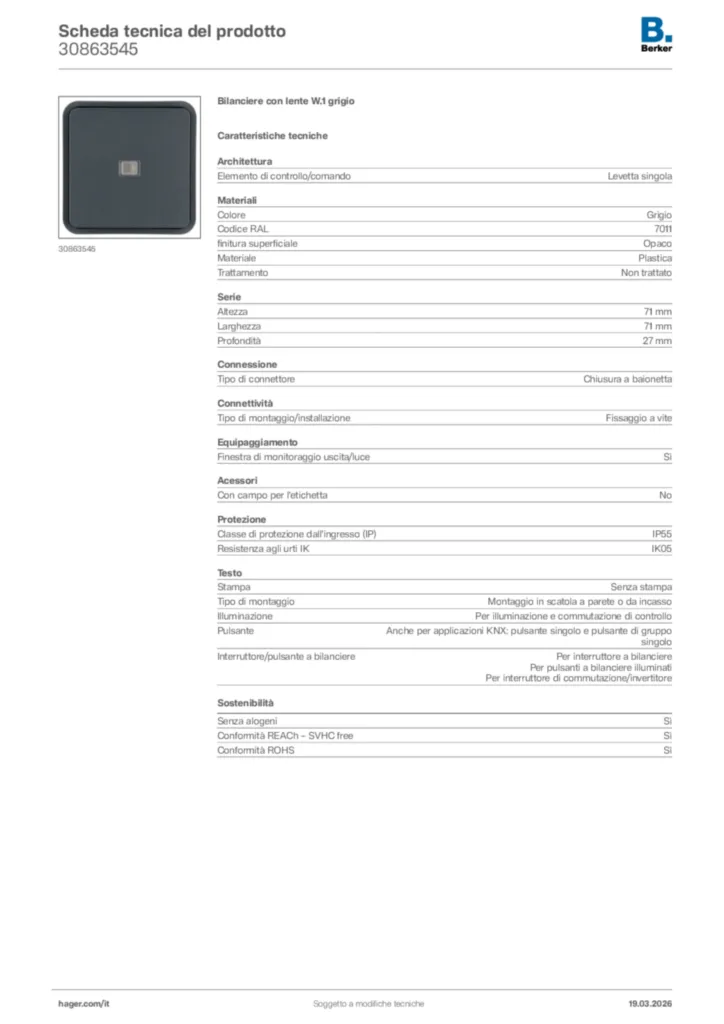 Immagine Berker Scheda tecnica del prodotto 30863545 | Hager Italia