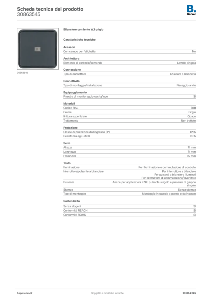 Immagine Berker Scheda tecnica del prodotto 30863545 | Hager Italia