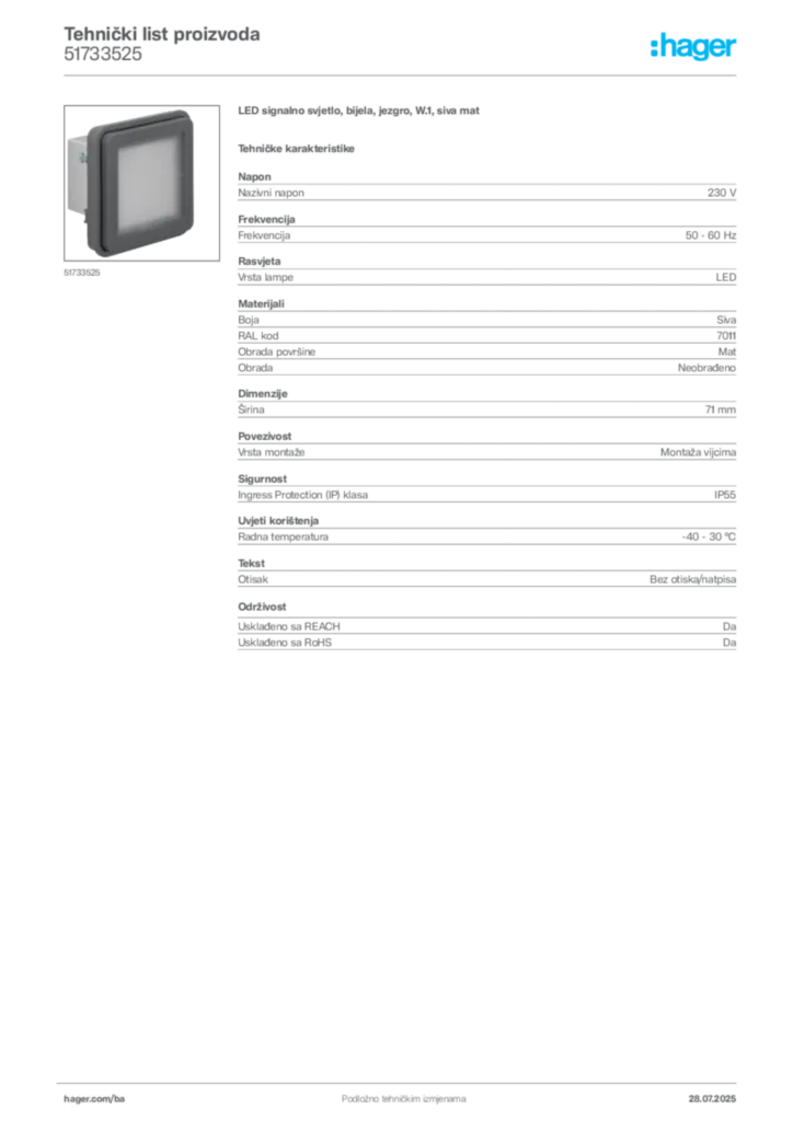 Slika Hager Product data sheet 51733525  | Hager