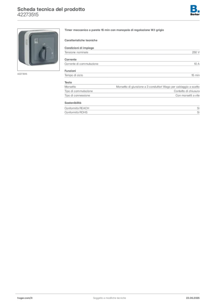 Immagine Berker Scheda tecnica del prodotto 42273515 | Hager Italia