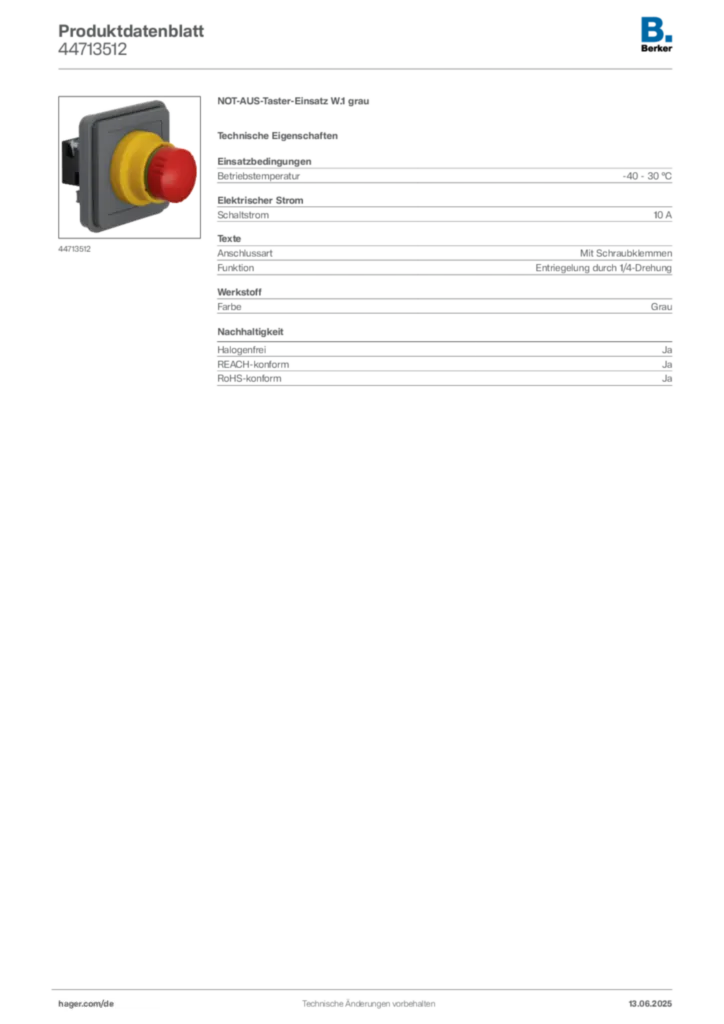 Bild Berker Produktdatenblatt 44713512 | Hager Deutschland