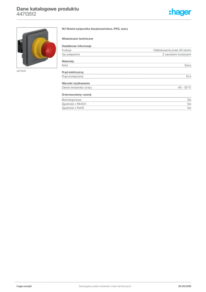 Zdjęcie Hager Dane katalogowe produktu 44713512 | Hager Polska