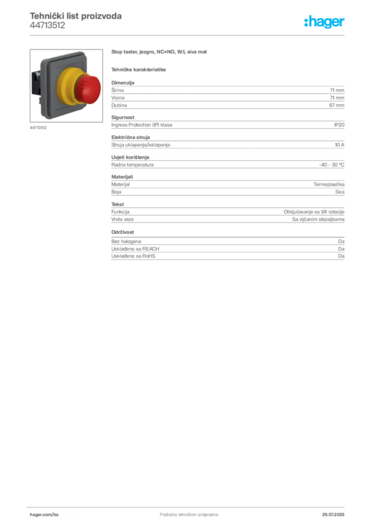 Slika Hager Product data sheet 44713512  | Hager