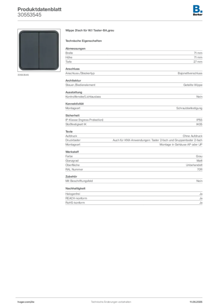 Bild Berker Produktdatenblatt 30553545 | Hager Deutschland