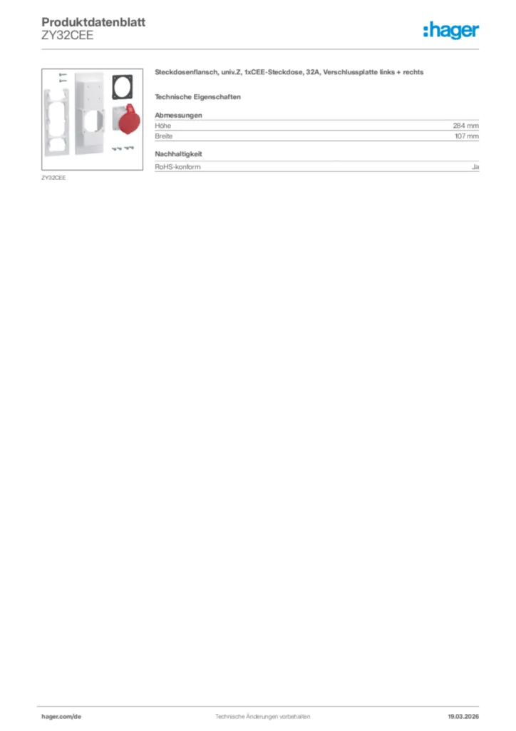 Bild Hager Produktdatenblatt ZY32CEE | Hager Deutschland