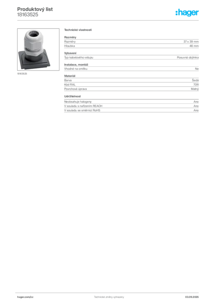 Obrázek Hager Produktový list 18163525 | Hager