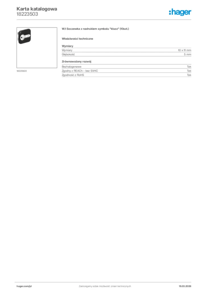 Zdjęcie Hager Karta katalogowa 18223503 | Hager Polska
