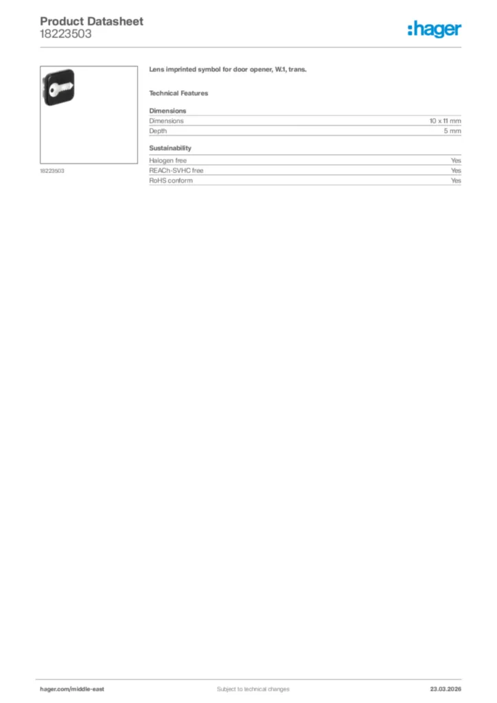 Image Hager Product data sheet 18223503  | Hager