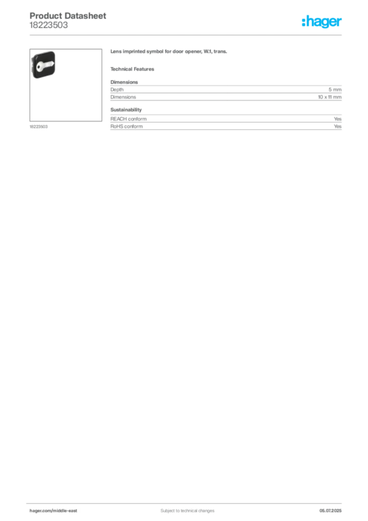 Image Hager Product data sheet 18223503  | Hager